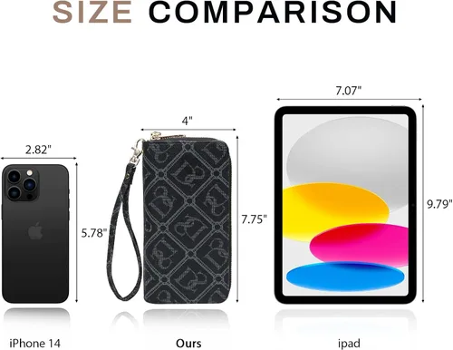 Miniatura 3 de Dasein Cartera con bloqueo RFID para mujer, bolsa de mano de gran capacidad, funda para teléfono con correa para la muñeca, Ds-negro, Cartera