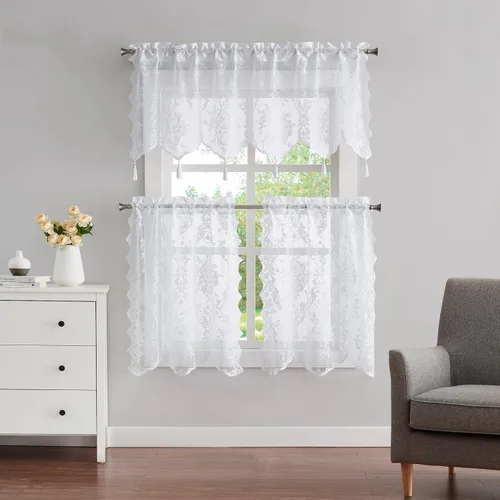 Miniatura 21 de Warm Home Designs Par de 2 paneles de cortina de encaje semitransparentes de color blanco de 54 pulgadas de ancho x 84 pulgadas de largo, cenefas