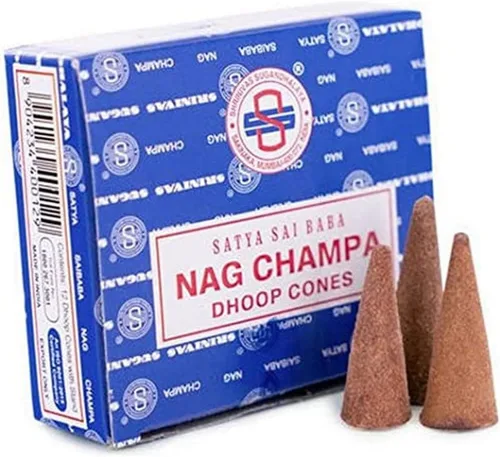Satya Sai Baba Nag Champa - Conos incienso, paquete de 6 (12 conos con soporte cada uno)