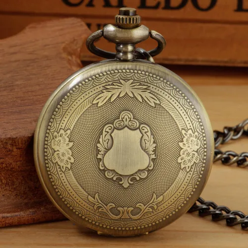 Miniatura 3 de Reloj de bolsillo de cuarzo para hombre, esfera digital romana negra con cadena, Marrón, Retro