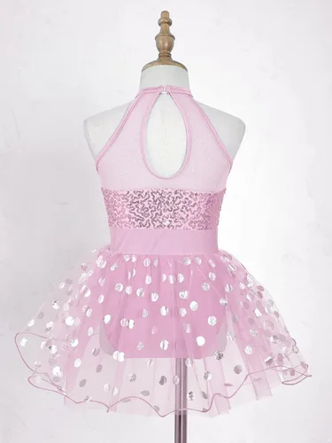 Miniatura 95 de CHICTRY Vestido tutú de ballet con lentejuelas brillantes para niñas y niñas, moderno disfraz de baile latino de jazz