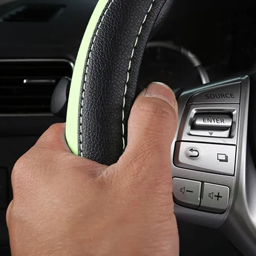 Miniatura 5 de Funda de cuero para volante de auto, protector antideslizante para volante de auto de cuero de microfibra transpirable, ajuste universal