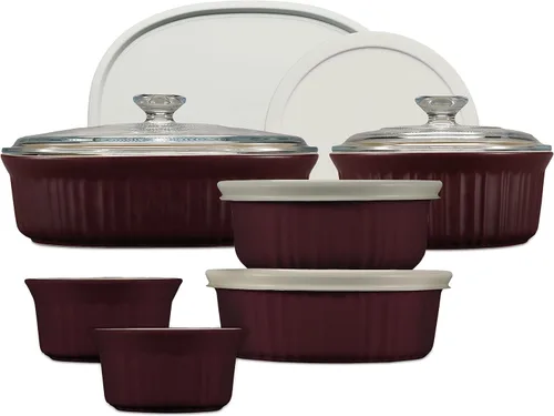 Miniatura 8 de CorningWare French White Juego de 10 Piezas de Utensilios de Cerámica para Hornear con Tapas de Gres Resistente a Astillas y Grietas, Apto