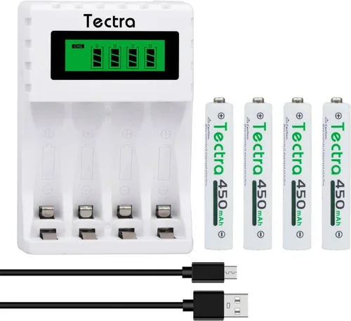 Miniatura 10 de Tectra 2 pilas AAAA, batería recargable Ni-MH AAAA + cargador USB LED para bolígrafo de superficie, lápiz capacitivo activo, vela LED, linterna, CD