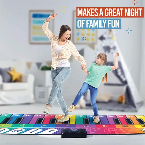 Miniatura 3 de Play22 Alfombrilla de piano de suelo de 6 pies para niños pequeños, tapete de juego de piano gigante, 24 teclas, 8 instrumentos musicales, volumen