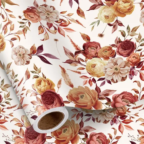 Miniatura 17 de RUSPEPA Papel de regalo reversible floral para niñas y mujeres, mini rollo, acuarela azul floral y azul sólido papel de regalo para cumpleaños