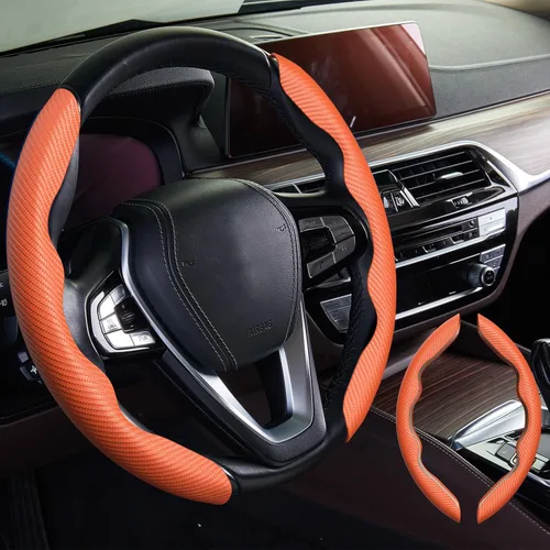 Miniatura 18 de WOCOCN 2 fundas para volante de automóvil, protector antideslizante de fibra de carbono para hombres y mujeres, múltiples opciones de color, Beige