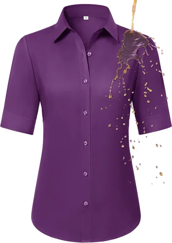 Miniatura 22 de Camisas con botones para mujer, ajustadas, de manga corta, con cuello, sin arrugas