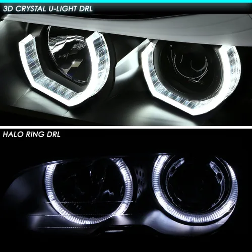 Miniatura 3 de DNA MOTORING HL-3D-E9005-BK - Faros delanteros negros con anillo de halo 3D, haz alto y bajo, con señales de giro ámbar, compatibles con BMW 323i