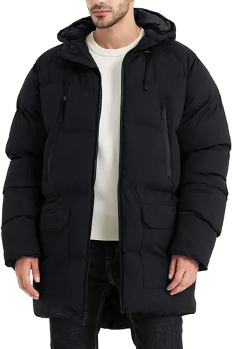 Miniatura 11 de Abrigo largo de invierno con capucha para hombre, chaqueta acolchada cálida resistente al agua para clima frío, parka