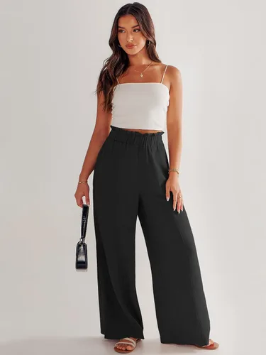 Miniatura 8 de ANRABESS Pantalones palazzo de lino para mujer, estilo casual, holgados, cintura alta, pierna ancha, pantalones de playa con bolsillo
