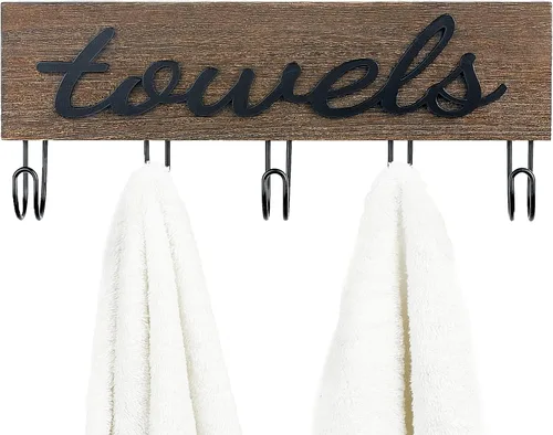 Miniatura 6 de Mkono Soporte de Toallas Montado en Pared, Toalleros para Baño, Decoración de Casa de Campo, Ganchos de Madera Rústica para Toallas, para Colgar