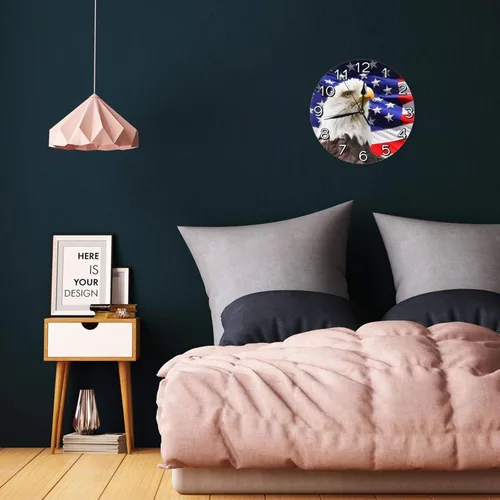 Miniatura 4 de Reloj de pared con bandera estadounidense patriótica de águila calva, funciona con pilas, reloj redondo silencioso para decoración de pared