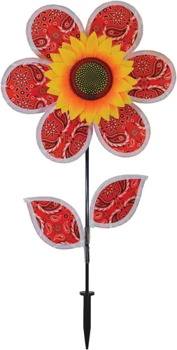 Miniatura 10 de In the Breeze 2646 — Girasol a cuadros rojos de 12 pulgadas con hojas — Flor colorida para patio y jardín Rojo Plaid