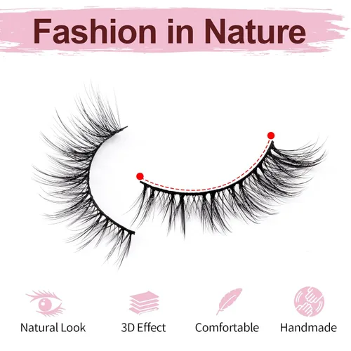 Miniatura 2 de Pestañas postizas de aspecto natural, ojo de gato, 3D, paquete de 14 pares de pestañas postizas hechas a mano, reutilizables, cortas, 0.630 in