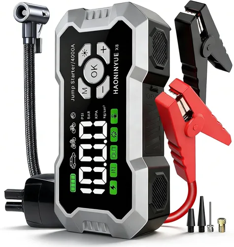 Miniatura 12 de Arrancador de emergencia con compresor de aire, arrancador de batería de coche de 2500A, kit de cables de puente reforzador de coche de 12V