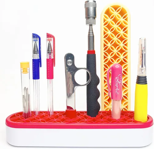 Madam Sew Organizador de Escritorio Vertical para Herramientas de Costura Caddy para Suministros de Manualidades y Acolchado Sostiene Tijeras, Rojo