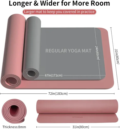 Miniatura 5 de Extra Wide & Thick 8mm Yoga Mat, 72"x31.5" Large Non Slip Exercise Mat, Premium POE Material for Superior Cushioning & Stability, with Strap for Rosa
