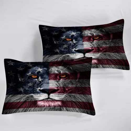 Miniatura 6 de American Flag Lion Bedding Set for Kids Twin Animals Print Comforter Set for Men Boys Bedroom Quilt Bed Set 1 Comforter 1 Pillowcase Lb01-16