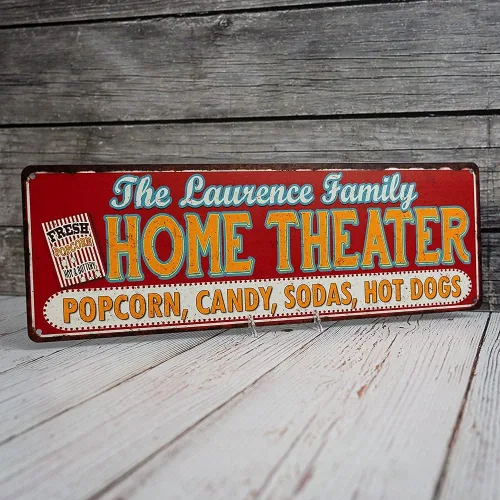 Miniatura 3 de Letrero personalizado de cine en casa para sala de cine, decoración de pared, placa decorativa de 6 x 18 pulgadas, metal de alto brillo 206180100001