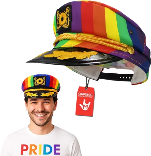Nicky Bigs Novelties Morph Sombrero de capitán de yate arcoíris para adultos, ajustable, para el festival del orgullo gay, sombrero de marinero para