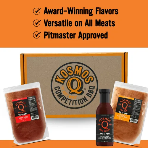 Miniatura 2 de Kosmos Q BBQ Box, Original Competition Barbecue Sauce Plus Dirty Bird & Honey KB Dry Rubs, Gift Set for Smoking & Grilling Chicken, Ribs, Pulled