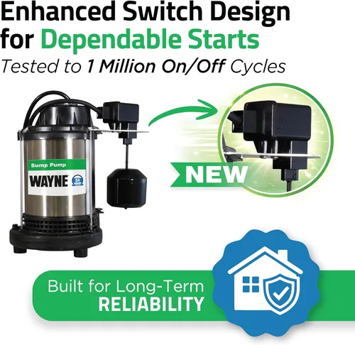 Miniatura 2 de Wayne 3/4 HP Bomba sumergible de hierro fundido y acero inoxidable de servicio pesado con NUEVO interruptor - Elimina hasta 5,490 galones de agua