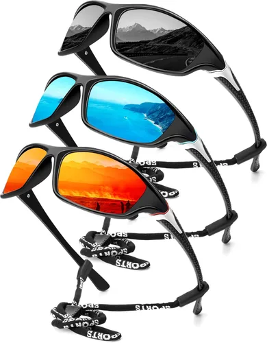 KALIYADI 4 Pack Polarized Sunglasses-Men Sports Sun-glasses: Mens Sunglasses UV Protection for Fishing Driving Cycling A02-negro/azul hielo/rojo