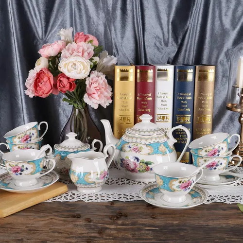 Miniatura 8 de fanquare Juego de té de rosa retro europeo de 15 piezas, juego de té de flora inglesa para adultos, juego de café de porcelana