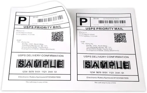 [500 hojas; 1000 etiquetas] Etiquetas de envío autoadhesivas de media hoja para impresoras láser y de inyección de tinta, 5-1/2 pulgadas x 8-1/2