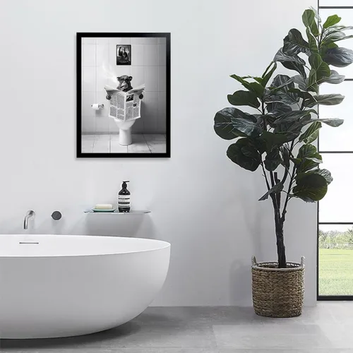 Miniatura 4 de Foduuo Divertido arte de pared para decoración de baño, impresión artística en lienzo en blanco y negro, enmarcadas en negro, divertidas impresiones