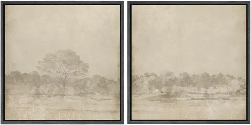 SIGNFORD - Juego de arte de pared con lienzo enmarcado, diseño vintage en tonos sépia, paisaje forestal, escena de árboles en tonos neutros,
