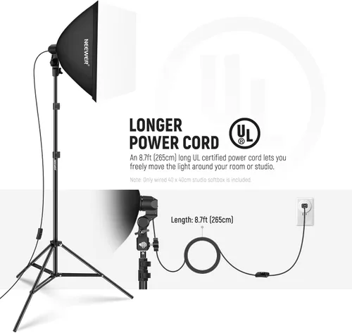 Miniatura 2 de NEEWER Caja de luz de 16 x 16 pulgadas con enchufe de porcelana E26/cable de alimentación/difusor blanco/adaptador de soporte, modificador