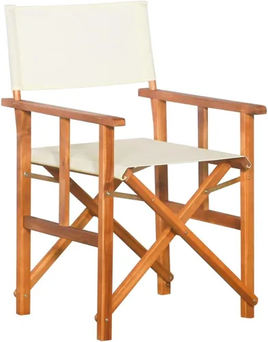 vidaXL Silla de director plegable, madera de acacia maciza, resistente a la intemperie, asiento de poliéster, respaldo, diseño elegante, fácil de