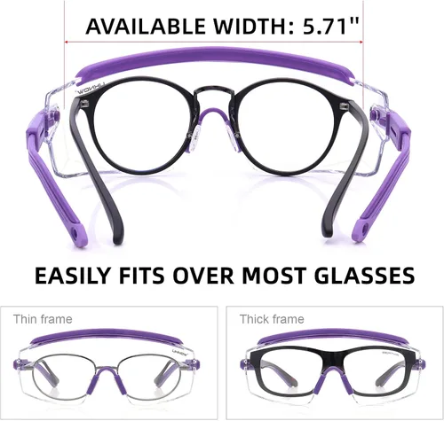 Miniatura 2 de UKNOW Gafas de Seguridad Sobre Lentes, Gafas de Seguridad Antiempañamiento con Lente Envolvente Transparente, Gafas Protectoras ANSI Z87.1 Lavanda