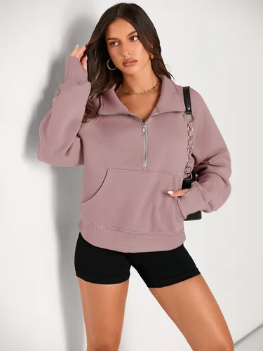 Miniatura 2 de AUTOMET Womens Sweatshirts Half Zip Cropped Pullover Fleece Quarter Zipper Hoodies Fall outfits Clothes Thumb Hole