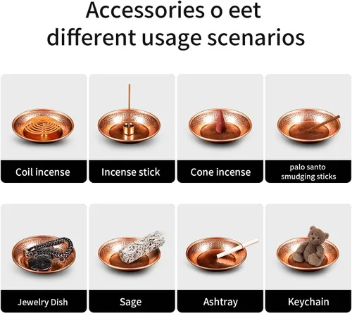 Miniatura 3 de Juego de soporte para quemador de incienso de cobre, cuenco de cobre martillado para uso en altar, plato de joyería, rituales, incienso, manchas
