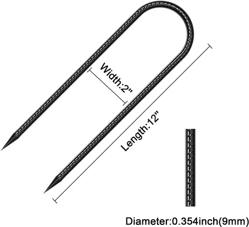 Miniatura 5 de Estacas para trampolín de alta resistencia de 12 pulgadas tipo U de seguridad, estacas de viento de acero galvanizado (4 unidades, negro)