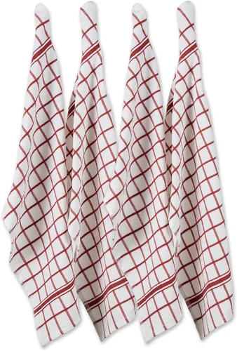 DII Basic Terry Collection - Juego de paños de cocina con ventana, 16 x 26 pulgadas, rojo granero, 4 unidades