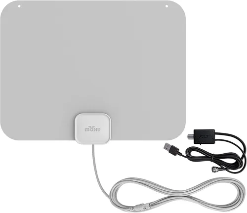 Mohu Leaf Amplified - Antena de TV para interiores ultrafina, rango de 60 millas, amplificador Jolt Switch, UHF VHF, multidireccional, 4K UHD, TV