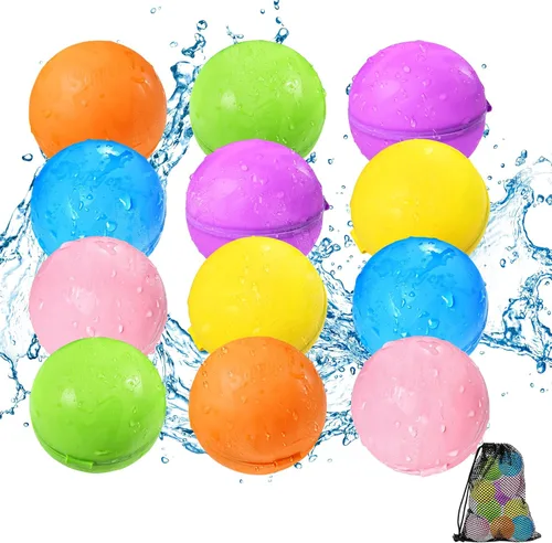 Globos de agua reutilizables 12 piezas - Juguetes de agua de verano para piscina, playa y exterior, bombas de agua autoadhesivas recargables para