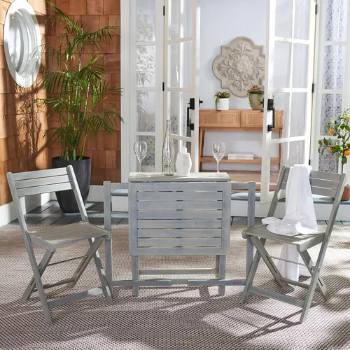 Miniatura 5 de Safavieh Outdoor Collection Gallo Ash Grey Acacia Wood Juego de 3 piezas Balcón Bistro PAT6751C Gris cenizo