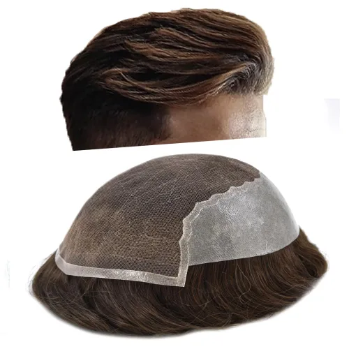 Miniatura 147 de Toupee - Sistemas de reemplazo de cabello para hombre, encaje frontal suizo, nudo blanqueado, pieza de cabello humano natural 1# negro azabache, 8 x