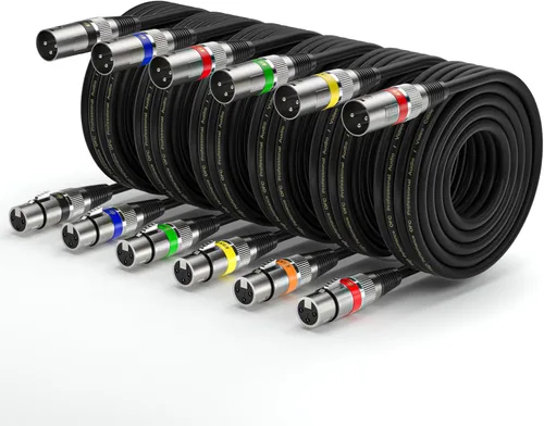 Miniatura 18 de EBXYA Paquete de 10 cables XLR XLR macho a hembra de 3 pines, cable de conexión de micrófono de 3 pines, cable de iluminación compatible