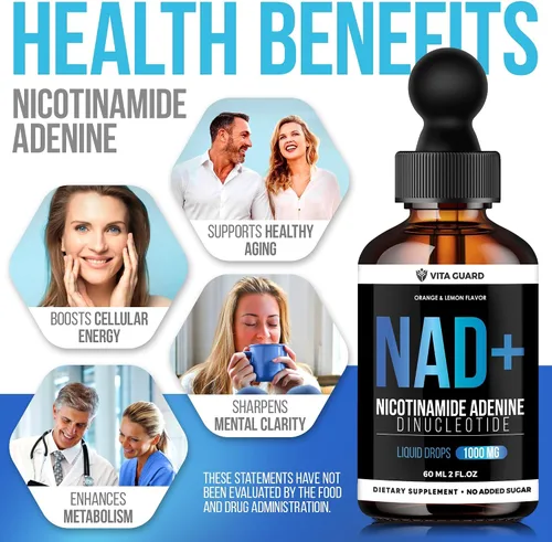 Miniatura 4 de Vita Guard Pure NAD+ Liquid Drops 1000mg Fórmula de nicotinamida y adenina Vegano, sin OMG Sabor natural de limón y naranja Suplemento