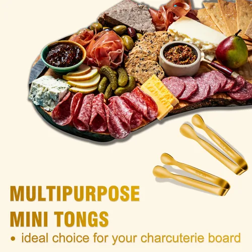 Miniatura 4 de EDDEAS 12 pinzas pequeñas para servir, minipinzas doradas de 4.3 pulgadas, pinzas de cocina doradas para servir alimentos, barra de café, fiesta