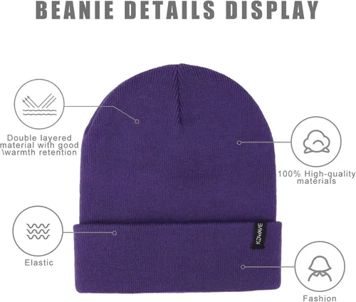 Miniatura 29 de Gorros de lana para mujeres y hombres, unisex, de punto suave, con puños, diseño de calavera, elástico, color sólido, sombreros de invierno