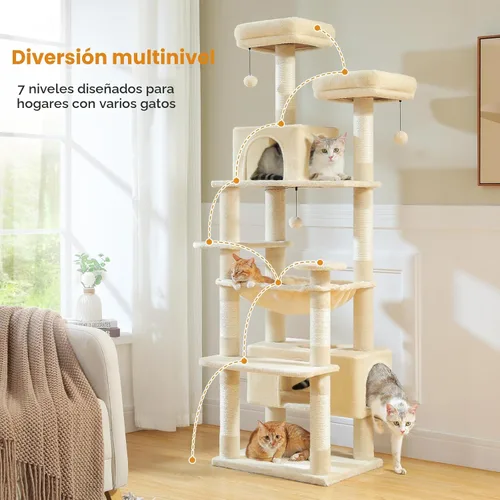 Miniatura 8 de PAWZ Road Árbol grande para gatos, torre para gatos de 72 pulgadas para gatos grandes, condominio para gatos con postes rascadores y almohadillas