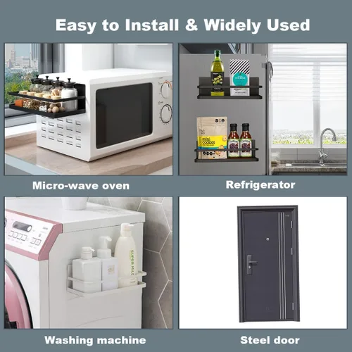 Miniatura 4 de Estante magnético para especias de un solo nivel, estante organizador de especias para refrigerador, fácil de instalar en el lado del refrigerador