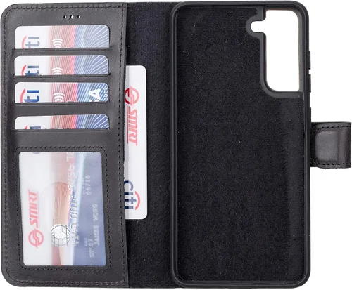 Miniatura 50 de HARDISTON Funda de piel compatible con Samsung Galaxy S22 Ultra – Funda magnética fuerte desmontable hecha a mano con tarjeteros y soporte, Negro